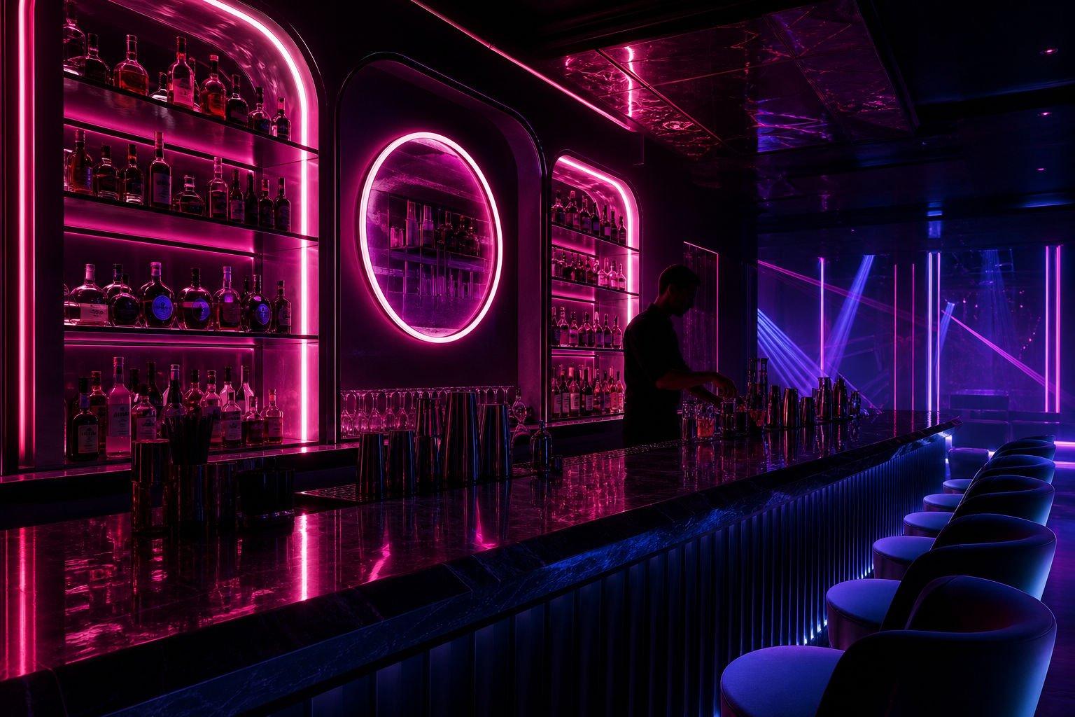 Neon bar area